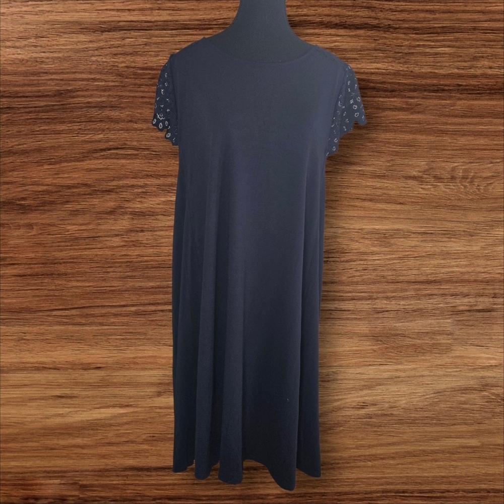 LOFT Navy Blue Swing Dress with Lace Cap Sleeves Size XL